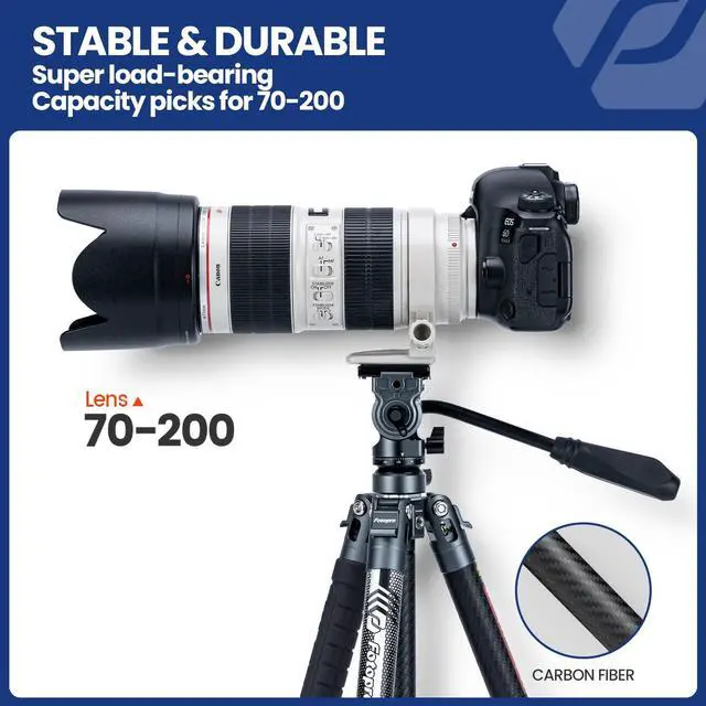 Alt view image 5 of 5 - Fotopro Carbon Fiber Travel Tripod 2.2lbs Ultralight 64 Inch Portable Compact Travel Video Tripod for Camera DSLR Load up to 22lb X-Aircross 3 Lite Video Grey