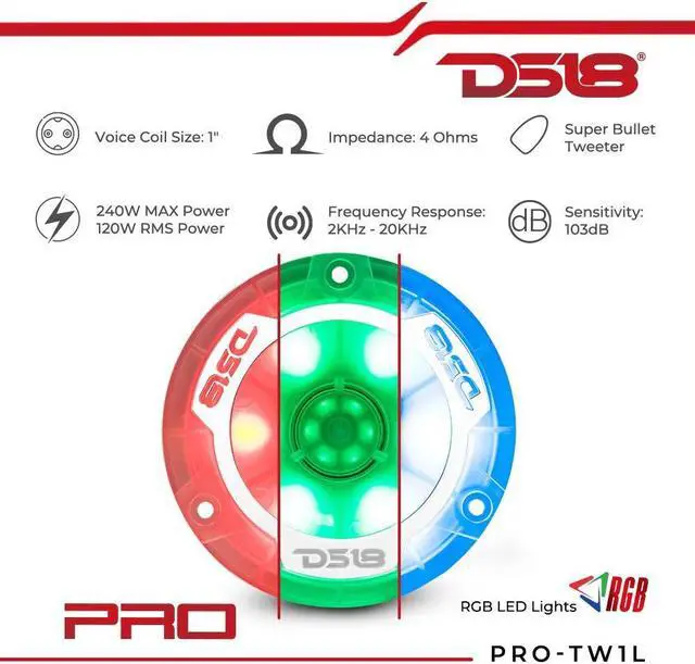 Alt view image 5 of 5 - DS18 Premium Car Audio Bundle 2X PRO-X6.4BM 6.5" Midrange Loudspeaker and 2X PRO-TW1L 3.8" Super Bullet Tweeters RGB LED Lights - Upgrade Your Car Stereo System Superior Sound Quality and Performance