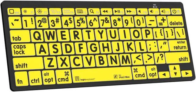 Alt view image 2 of 5 - Logickeyboard BT Wireless with Large Print  for iPad and Mac  Black Letters on Yellow Keys  p/n LKBU-LPBY-BTON-US