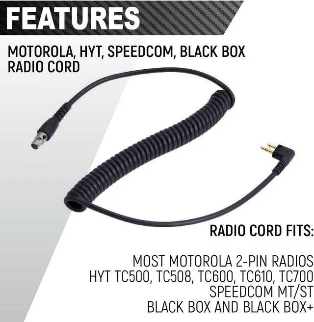 Alt view image 2 of 5 - Rugged Radios CC-MOT 2-Pin to 5-Pin Coil Cord Cable for Motorola, HYT, Black Box Radio, and Speedcom Two Way Handheld Radios and Headsets