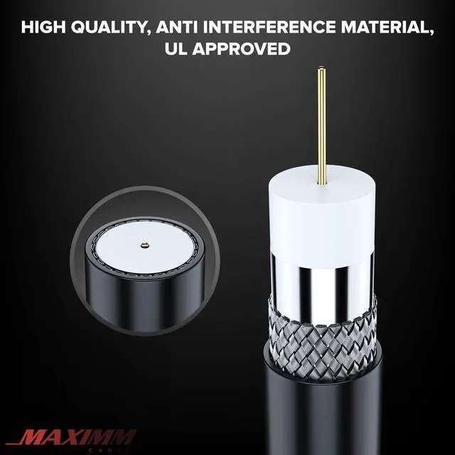 Alt view image 3 of 5 - RG6 COAXIAL Cable with 90-Degree Angled Connector - 100ft / Black - Triple Shielded, Non-Oxygen Copper Cable Wire for TV, Internet & More - Flexible Coax Cable Cord