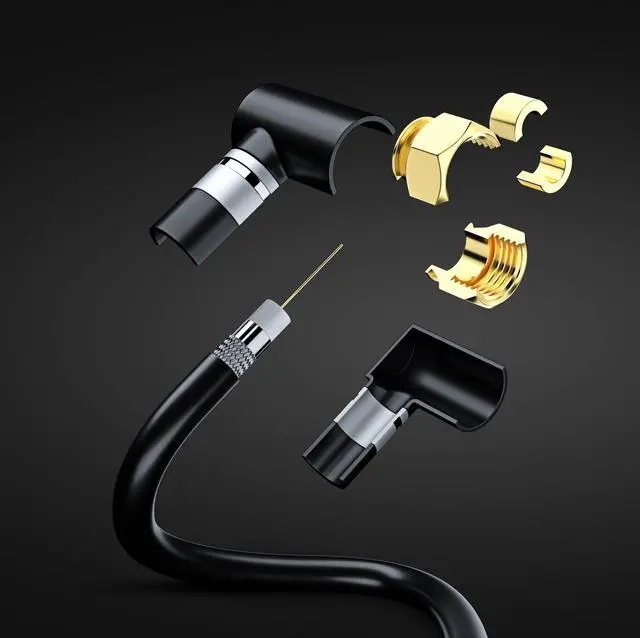 Alt view image 2 of 5 - RG6 COAXIAL Cable with 90-Degree Angled Connector - 100ft / Black - Triple Shielded, Non-Oxygen Copper Cable Wire for TV, Internet & More - Flexible Coax Cable Cord