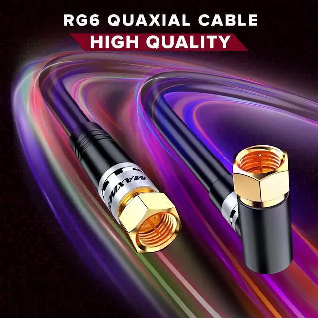 Alt view image 5 of 5 - RG6 COAXIAL Cable with 90-Degree Angled Connector - 100ft / Black - Triple Shielded, Non-Oxygen Copper Cable Wire for TV, Internet & More - Flexible Coax Cable Cord