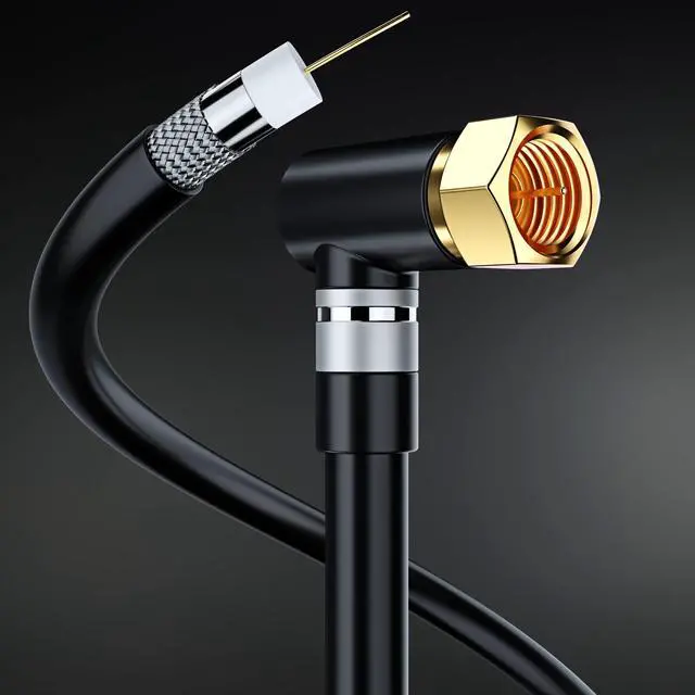 Alt view image 4 of 5 - RG6 COAXIAL Cable with 90-Degree Angled Connector - 100ft / Black - Triple Shielded, Non-Oxygen Copper Cable Wire for TV, Internet & More - Flexible Coax Cable Cord