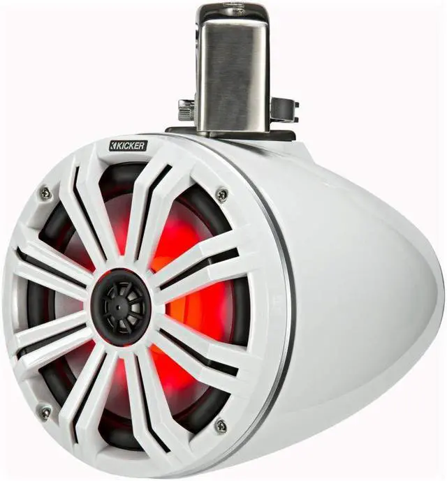 Alt view image 3 of 5 - Kicker KMTC8W 8" Loaded Marine Wake Tower Enclosures with 45KM84L Speakers - White Grills and Enclosures