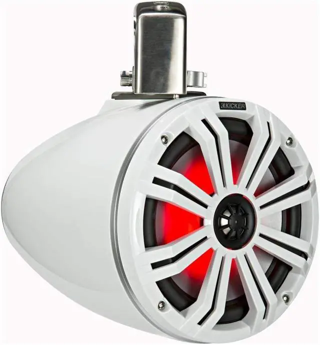 Alt view image 5 of 5 - Kicker KMTC8W 8" Loaded Marine Wake Tower Enclosures with 45KM84L Speakers - White Grills and Enclosures