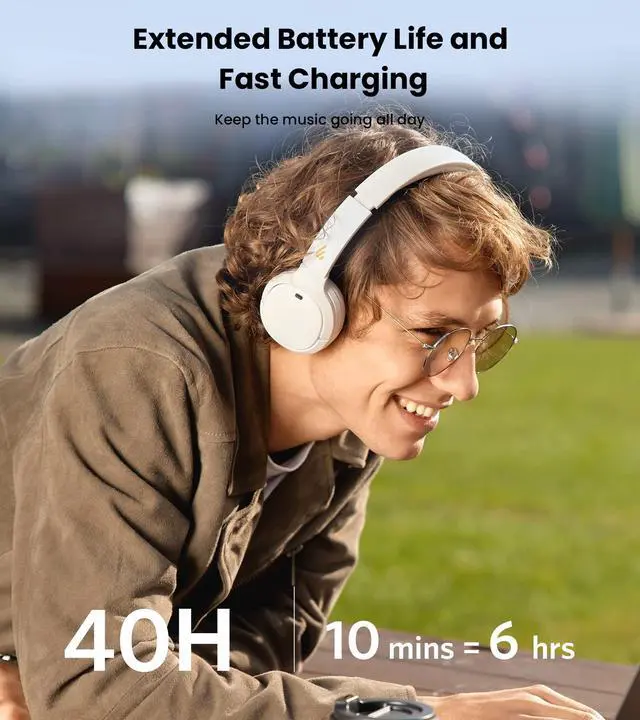 Alt view image 2 of 5 - Edifier WH500 Wireless On-Ear Headphones with Foldable Lightweight Design and Solid Bass, Bluetooth Headset with Microphone, 40H Music Playtime and Custom EQ via App for Home Office Travel (White)
