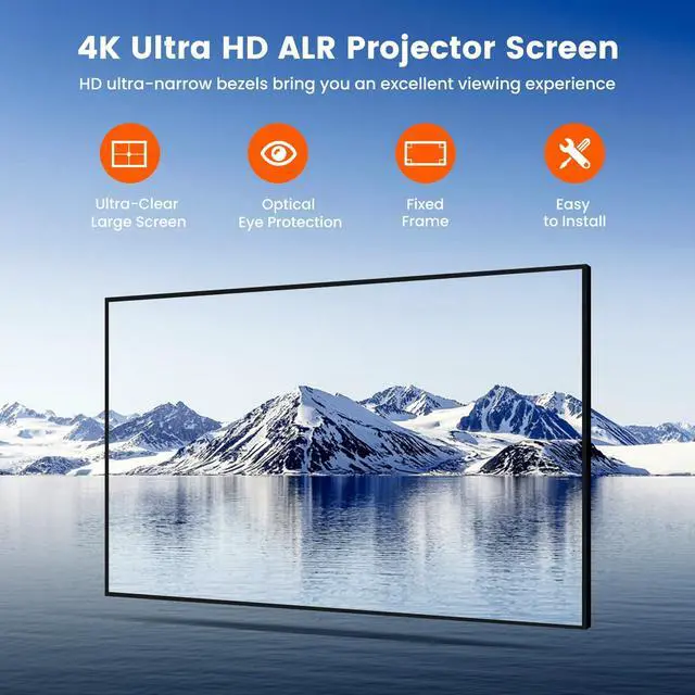 Alt view image 2 of 5 - BIGASUO ALR Projector Screen 100 inch, 1.6 Gain Ambient Light Rejecting Projection Screen, 16:9 Anti-Crease Indoor Projector Screen, 4K HD Fixed Frame 3D Movie Screen for Home Theater, Easy to Instal