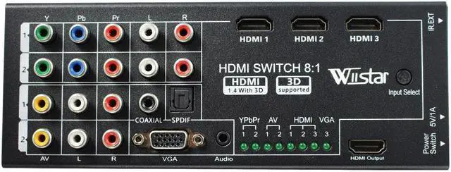 Main image of Wiistar Multi-Functional HDMI Converter Switch 8 Inputs to HDMI+COAXIAL+SPDIF Output Support 3D and Surround Sound for 1080P HDTV