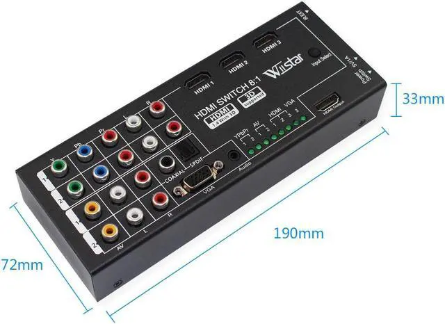 Alt view image 2 of 5 - Wiistar Multi-Functional HDMI Converter Switch 8 Inputs to HDMI+COAXIAL+SPDIF Output Support 3D and Surround Sound for 1080P HDTV
