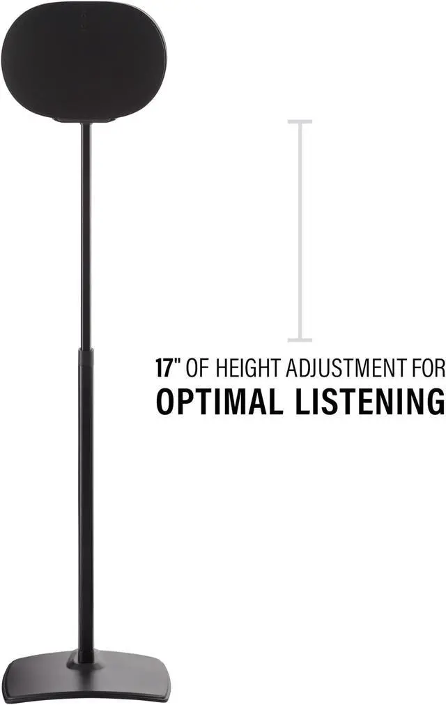 Alt view image 4 of 5 - Sanus Height Adjustable Speaker Stands for Sonos Era 300 - 17" Height Adjustment Sonos Stand Includes Carpet Spikes & Rubber Pads - Easy DIY Install Comes w/All Hardware - Black Pair