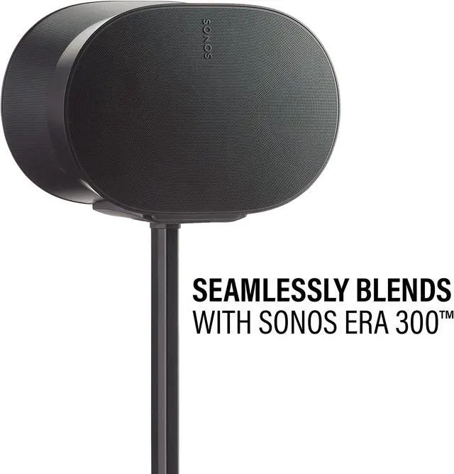 Alt view image 2 of 5 - Sanus Height Adjustable Speaker Stands for Sonos Era 300 - 17" Height Adjustment Sonos Stand Includes Carpet Spikes & Rubber Pads - Easy DIY Install Comes w/All Hardware - Black Pair
