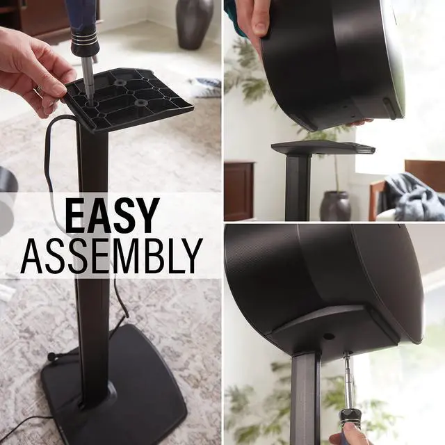 Alt view image 3 of 5 - Sanus Height Adjustable Speaker Stands for Sonos Era 300 - 17" Height Adjustment Sonos Stand Includes Carpet Spikes & Rubber Pads - Easy DIY Install Comes w/All Hardware - Black Pair