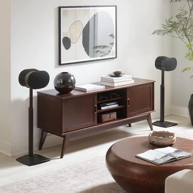 Alt view image 5 of 5 - Sanus Height Adjustable Speaker Stands for Sonos Era 300 - 17" Height Adjustment Sonos Stand Includes Carpet Spikes & Rubber Pads - Easy DIY Install Comes w/All Hardware - Black Pair