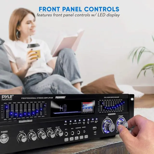 Alt view image 4 of 5 - Pyle 6-Channel Bluetooth Hybrid Home Amplifier - 1600W Home Audio Rack Mount Stereo Power Amplifier Receiver w/ Radio, USB/AUX/RCA/MIC, HD/OPT/COAX, AC-3, DVD Inputs, Dual 10 Band EQ - PREA90WBT