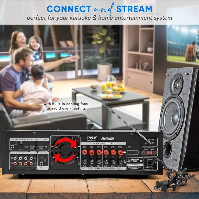 Alt view image 3 of 5 - Pyle 6-Channel Bluetooth Hybrid Home Amplifier - 1600W Home Audio Rack Mount Stereo Power Amplifier Receiver w/ Radio, USB/AUX/RCA/MIC, HD/OPT/COAX, AC-3, DVD Inputs, Dual 10 Band EQ - PREA90WBT