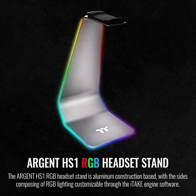 Alt view image 2 of 5 - Thermaltake Argent HS1 RGB Gaming Headset Stand with 3.5mm AUX and 2 USB Ports, Aluminum Headphone Holder Hanger Rack, sync Lighting Effects TT RGB Plus Products. GEA-HS1-THSSIL-01