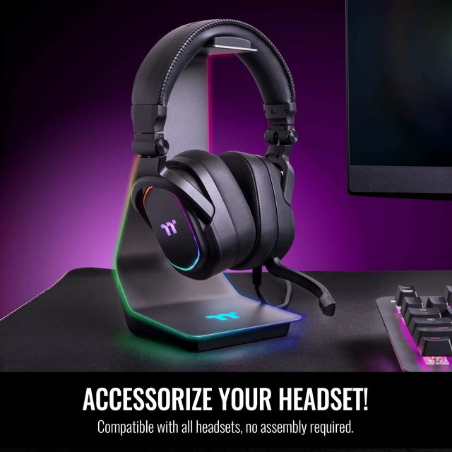 Alt view image 3 of 5 - Thermaltake Argent HS1 RGB Gaming Headset Stand with 3.5mm AUX and 2 USB Ports, Aluminum Headphone Holder Hanger Rack, sync Lighting Effects TT RGB Plus Products. GEA-HS1-THSSIL-01