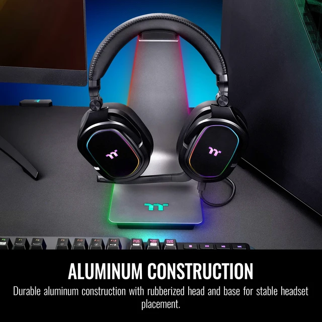 Alt view image 4 of 5 - Thermaltake Argent HS1 RGB Gaming Headset Stand with 3.5mm AUX and 2 USB Ports, Aluminum Headphone Holder Hanger Rack, sync Lighting Effects TT RGB Plus Products. GEA-HS1-THSSIL-01