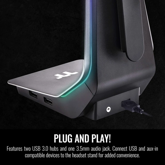 Alt view image 5 of 5 - Thermaltake Argent HS1 RGB Gaming Headset Stand with 3.5mm AUX and 2 USB Ports, Aluminum Headphone Holder Hanger Rack, sync Lighting Effects TT RGB Plus Products. GEA-HS1-THSSIL-01