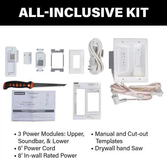 Alt view image 5 of 5 - SANUS Ultimate in-Wall Cable Management Kit for Mounted TV & Soundbar - Includes Soundbar & TV Wire Management - Conceals Power, HDMI, Optical, and Low-Voltage Wires Behind Wall Model: WSIWPSB1