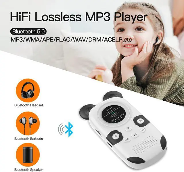 Alt view image 3 of 5 - RUIZU 64GB MP3 Player for Kids, Cute Panda Portable Music Player MP3, Child MP3 Player with Bluetooth 5.0, Speaker, FM Radio, Voice Recorder, Alarm Clock, Stopwatch, Pedometer, Support up to 128GB