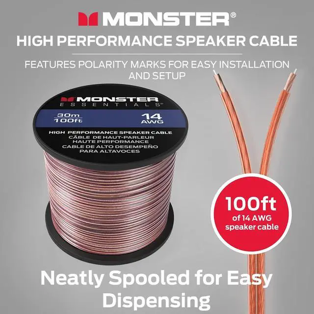 Alt view image 2 of 5 - Monster XP Copper Clad Aluminum (CCA) Speaker Wire 14 Gauge Cable 100 FT Spool - Ideal for Home Cinema Cables and Car Audio Cable