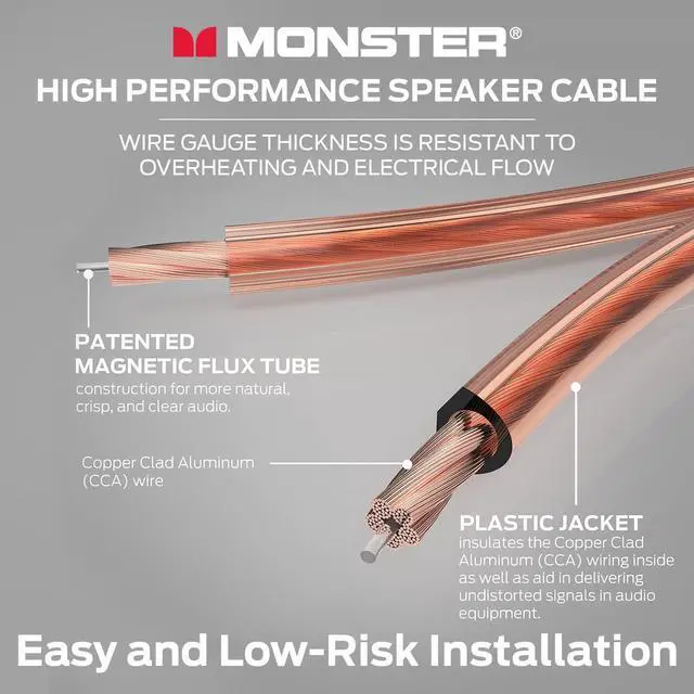 Alt view image 3 of 5 - Monster XP Copper Clad Aluminum (CCA) Speaker Wire 14 Gauge Cable 100 FT Spool - Ideal for Home Cinema Cables and Car Audio Cable