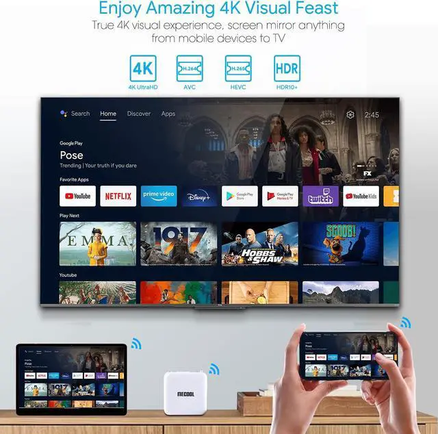 Alt view image 5 of 5 - Android 10.0 TV Box, KM2 Smart TV Box Netflix Google Certified USB 3.0 Ultra 4K HDR 2GB 8GB Support 2.4G 5.0G WiFi BT 4.2 with Amlogic S905X2 Google Assistant Dolby Audio