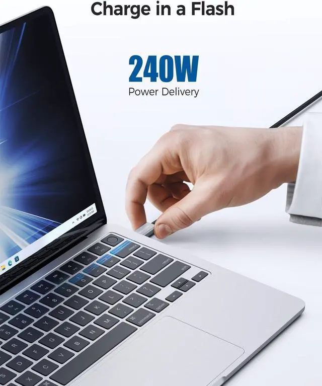 Alt view image 4 of 5 - Cable Matters [Intel Certified] Braided 40Gbps Thunderbolt 4 Cable 1.6ft Black, with 240W Charging Power Delivery and 8K Video - Fully Compatible with Thunderbolt 3, USB 4 for Apple MacBook Pro, iMac
