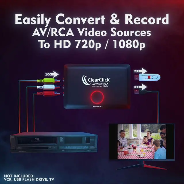 Alt view image 2 of 5 - ClearClick AV to HD Converter & Recorder 2.0 (Second Generation) - AV RCA to HDMI Adapter to Convert & Record Video - for VCR, VHS, DVD, Camcorder, Hi8, Gaming to TV