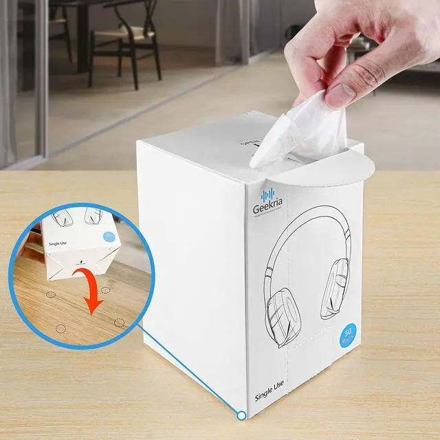 Alt view image 4 of 5 - Geekria 100 Pairs Disposable MRI Headset Ear Covers with Dispenser Box, Stretchable Sanitary Ear Pads, Hygienic Cushions for Medium Earpieces (2 Boxes, M, White)