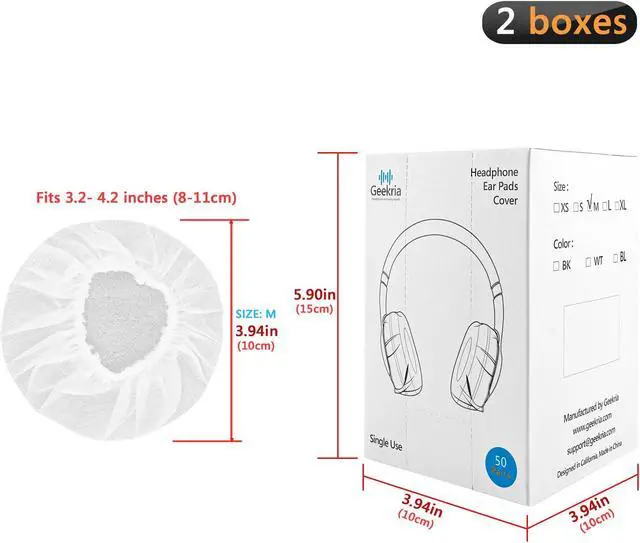 Alt view image 2 of 5 - Geekria 100 Pairs Disposable MRI Headset Ear Covers with Dispenser Box, Stretchable Sanitary Ear Pads, Hygienic Cushions for Medium Earpieces (2 Boxes, M, White)