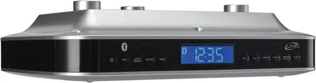 Alt view image 5 of 5 - iLive Under Cabinet Music System with Built in Stereo Speakers and FM Radio/USB Port Supports MP3 Files, Aux Port, Bluetooth, Clock and Timer with LCD Display Enjoy Your Kitchen with Style