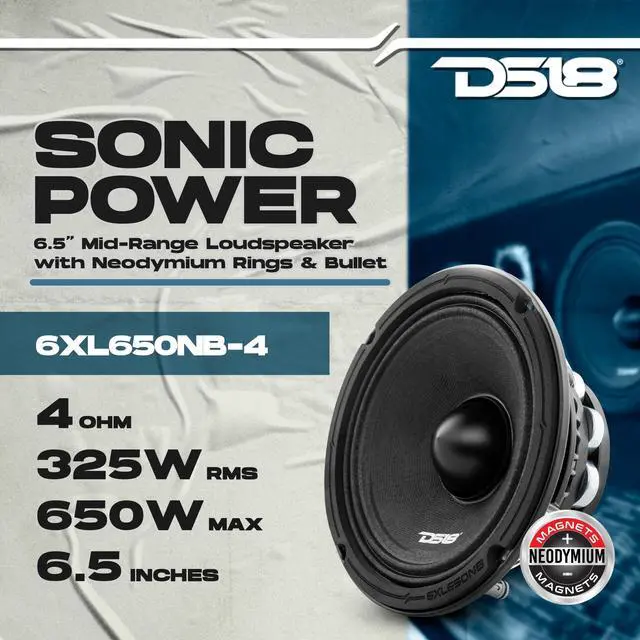 Alt view image 2 of 5 - DS18 6XL650NB-4 PRO 6.5" Neodymium Mid-Range Loudspeaker with Bullet 650W 4-Ohm - Pro Audio Midrange Speaker Great for High Performance Car Stereo Sound Systems - 1 Speaker