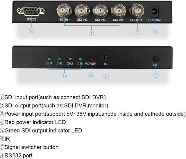 Alt view image 5 of 5 - Wiistar 4x1 SDI Switcher with ReClock Technology, Supports SD, HD, 3G SDI up to 1320 Ft (4 Inputs, 1 Output)