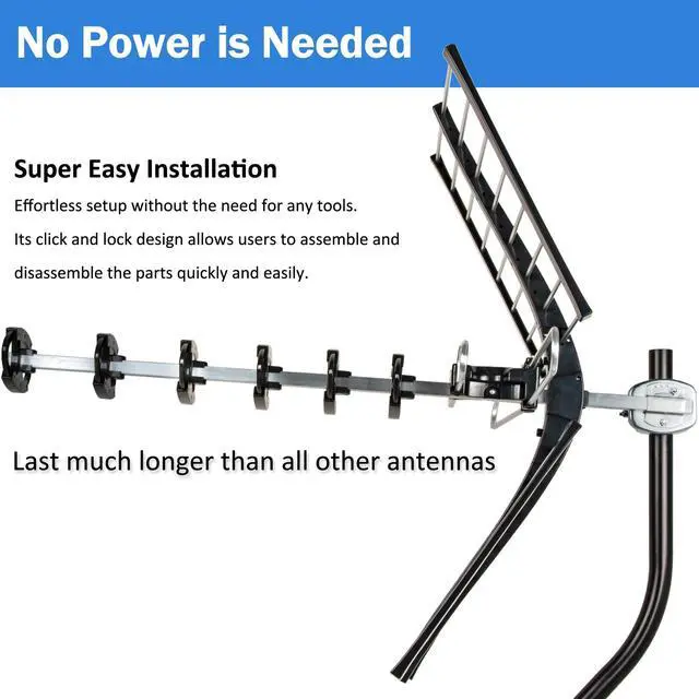 Alt view image 2 of 5 - Five Star Upgraded 200 Miles Long Range High-Performance HDTV VHF UHF Outdoor Antenna with 27 mounting Pole Support ATSC 3.0 and 4K