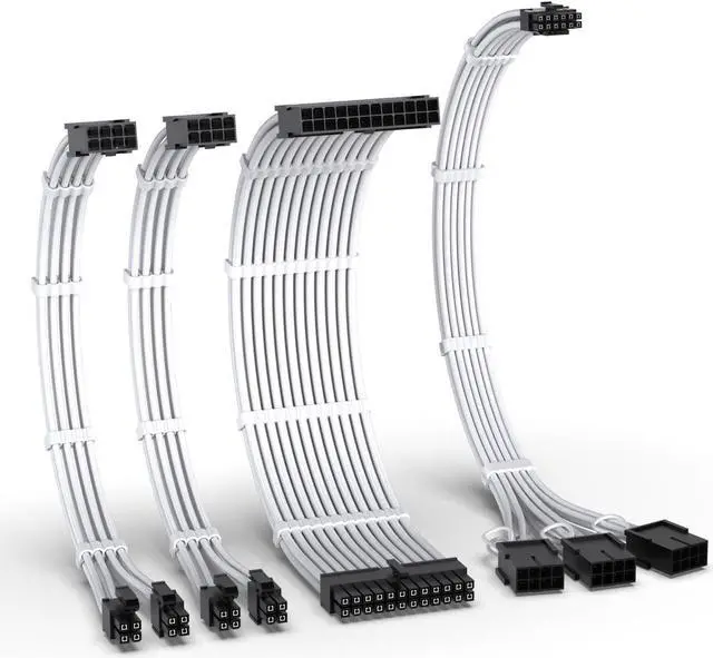 Main image of EZDIY-FAB PCIE 5.0 12VHPWR Sleeved Cable Kit, 16AWG Power Supply Cable Extension, PC PSU Sleeved Cable, 24PIN-ATX/(4+4) PIN-EPS/(12+4) PIN to 3X 8 PIN PCIE- RTX4080/4070Ti Extension Cable- White