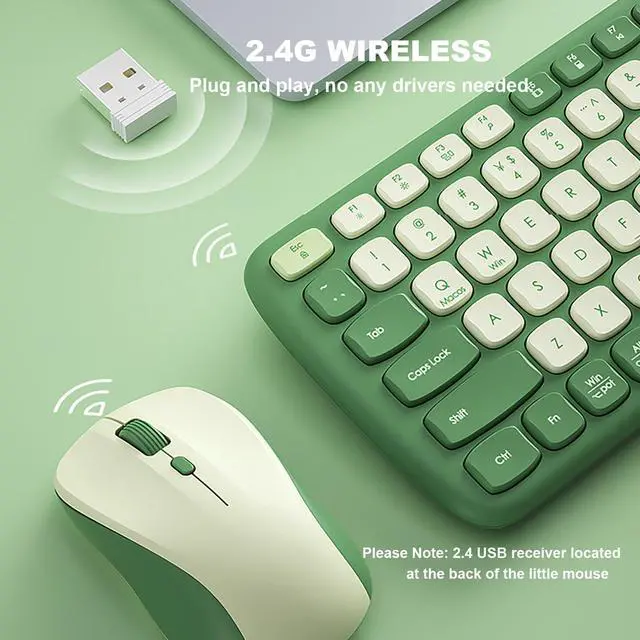 Alt view image 3 of 5 - 2.4G Wireless Keyboard Mouse Combo, USB Plug and Play,Multimedia, Ergonomic Thin Design Computer Soft Typing Keyboard with Mice Set (Green)