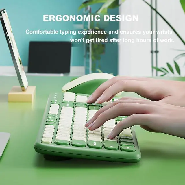 Alt view image 4 of 5 - 2.4G Wireless Keyboard Mouse Combo, USB Plug and Play,Multimedia, Ergonomic Thin Design Computer Soft Typing Keyboard with Mice Set (Green)