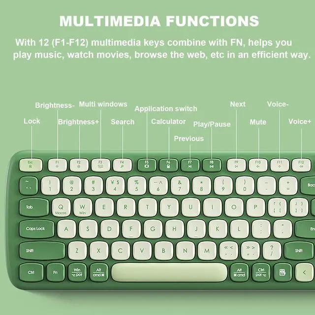 Alt view image 5 of 5 - 2.4G Wireless Keyboard Mouse Combo, USB Plug and Play,Multimedia, Ergonomic Thin Design Computer Soft Typing Keyboard with Mice Set (Green)