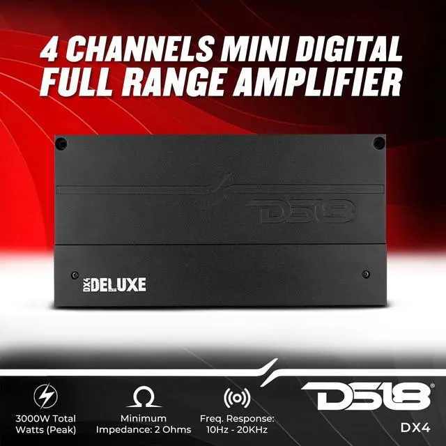 Alt view image 2 of 5 - DS18 DX4 Deluxe Compact Full-Range Class D Advance Technology 4-Channel Amplifier 3000 Watts - Powerful and Compact Amp for Speakers in Your Motorcycle or Car Sound System