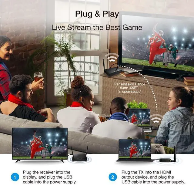 Alt view image 3 of 5 - QuattroPod Lite Wireless Display HDMI Transmitter and HDMI Receiver, Screen Mirror and Extend to TV for Laptop/PC/PS5, 30m HDMI, 40m HDMI, 50m HDMI