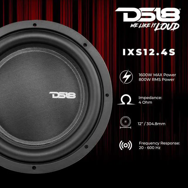 Alt view image 2 of 5 - DS18 IXS12.4S Shallow Car Subwoofer - 12" 1600W MAX Power, 800W RMS, Single Voice Coil, 4 Ohms Impedance (1 Speaker)