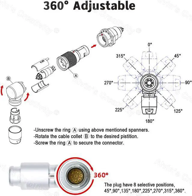 Alt view image 5 of 5 - Alvins Rotatable Right-Angle 0B EXT 9-Pin Male Connector for RED Komodo, FSG-0B-309 9-Pin Adjustable L-Shaped Plug for RED V-Raptor(9 Pin)