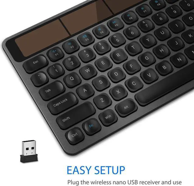 Alt view image 3 of 5 - Arteck Wireless Solar Keyboard Full Size Solar Recharging Keyboard for Computer/Desktop/PC/Laptop/Surface/Smart TV and Windows 10/8 / 7 / Vista/XP Built in Rechargeable Battery