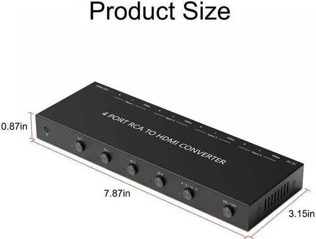 Alt view image 3 of 5 - 4 AV to HDMI RCA to HDMI Converter 1080P/720P 4 Way RCA Composite CVBS AV Switch to HDMI Converter Adapter Support 4:3/16:9 Switching for Sega Xbox PS1 PS2 PS3 N64 NGC SNES WII VHS VCR Camera DVD