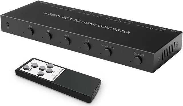 Alt view image 2 of 5 - 4 AV to HDMI RCA to HDMI Converter 1080P/720P 4 Way RCA Composite CVBS AV Switch to HDMI Converter Adapter Support 4:3/16:9 Switching for Sega Xbox PS1 PS2 PS3 N64 NGC SNES WII VHS VCR Camera DVD