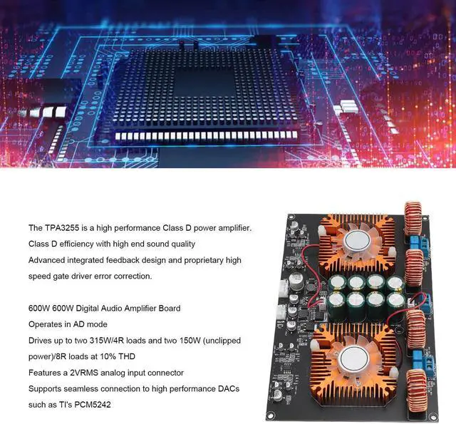 Alt view image 2 of 5 - TPA3255 Power Amplifier Board, Digital Stereo Amplifier Board, Dual Core Class D High Power 600W 600W DIY Audio Power Amp Module for Home Theater