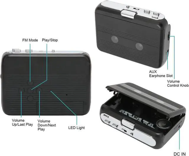 Alt view image 5 of 5 - Portable Cassette Player, Bluetooth Tape Player FM Radio Stereo Cassette Tape Player/Recorder with Headphone, Auto Reverse Function(Black)